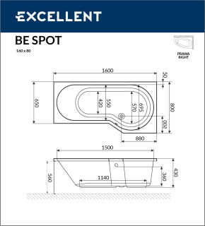 Ванна акриловая EXCELLENT BeSpot 160x80 (правая)